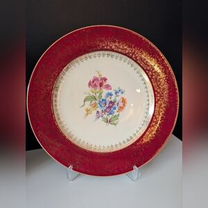Homer Laughlin Vintage Red and Gold Floral Dinner Plate